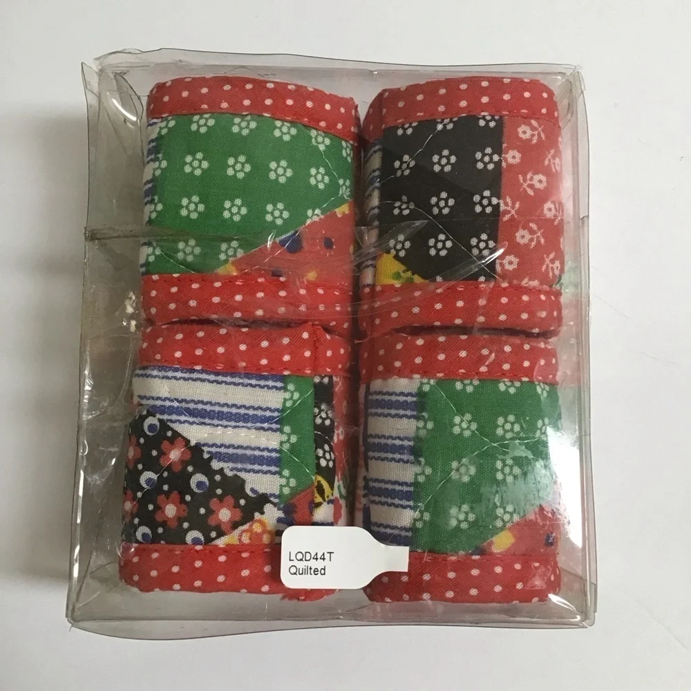 Vintage Calico Fabric Quilted Napkin Rings SET OF 4 Dining Boho Farmhouse NEW